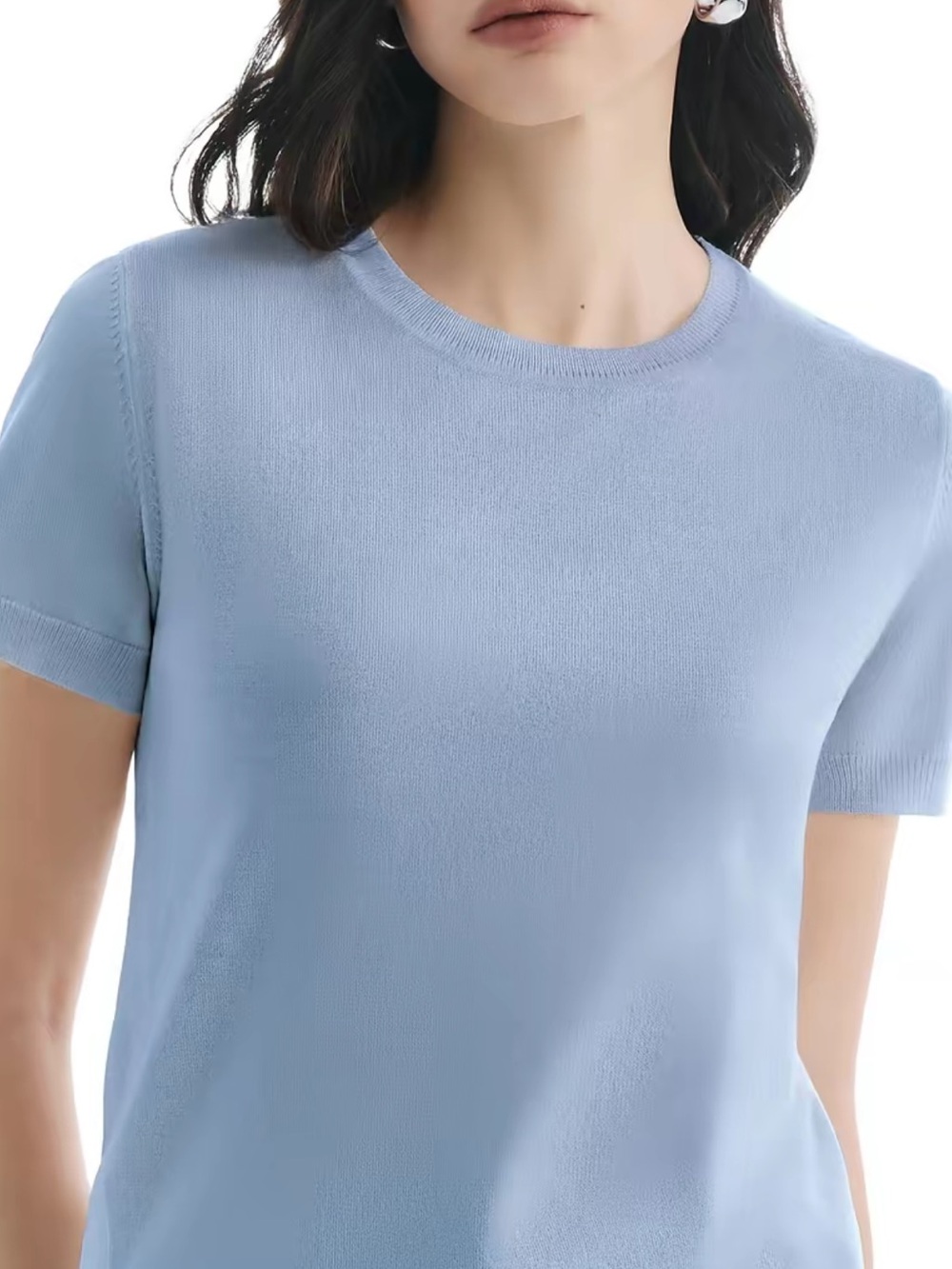 C202 | Wool Blend Crew Neck Knit Top - Ash Blue